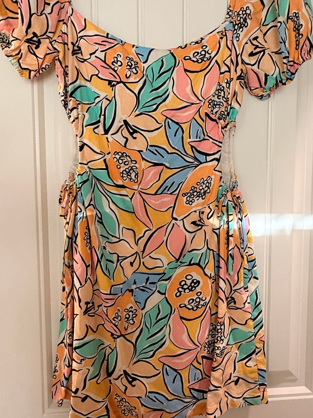Astr The Label Multicolor Floral Tie-Side Dress — Yellow, Pink, Black, Mint